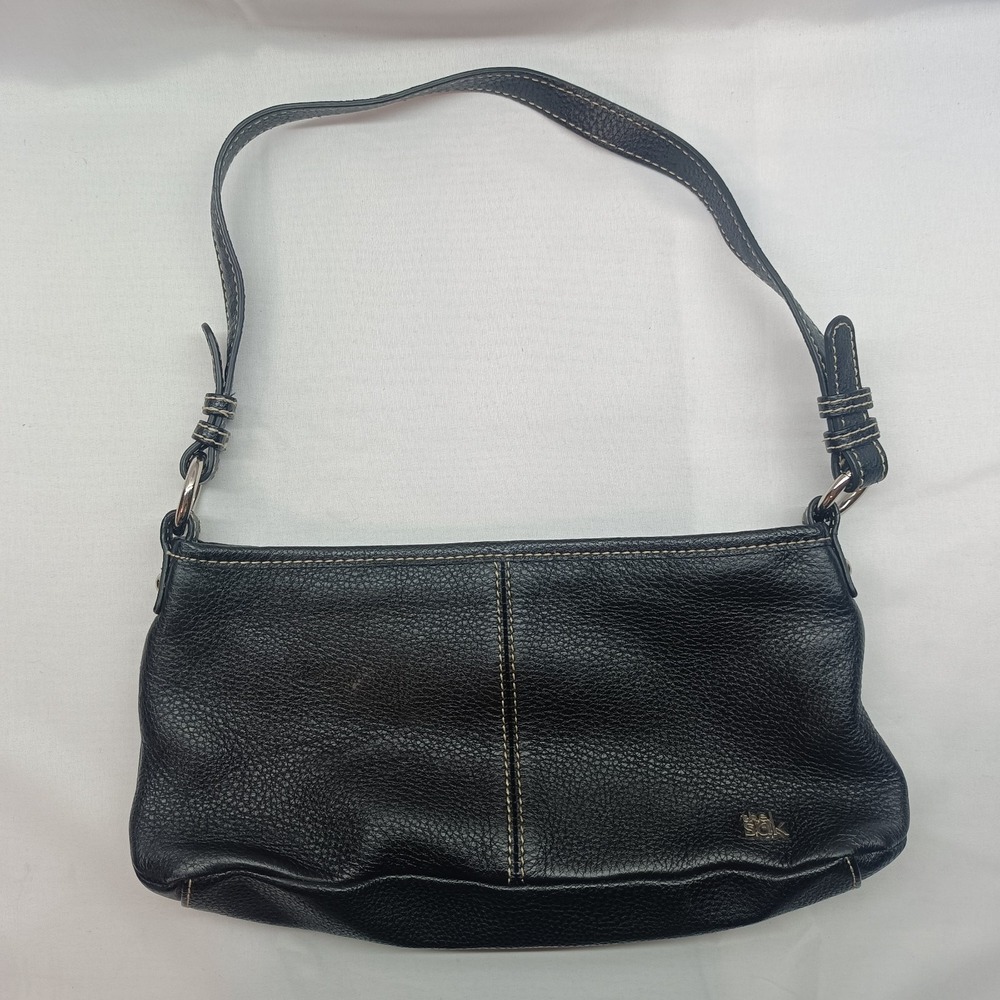 The Sak Y2K Style Black Pebbled Leather Hobo Shoulder Bag Satchel W/ Pockets